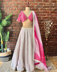 Mauve and Hot Pink Gotta work Lehenga - Mauve lehenga