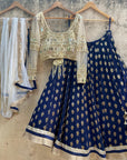 Midnight Blue and Mirror Work Lehenga Set - mirror work lehenga New Zealand