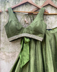 Moss Green Lehenga Set with Hand Painted Dupatta - WaliaJones