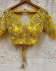 Mustard Ruffled Embroidered Pre-stitched Saree - ruffled saree Canada