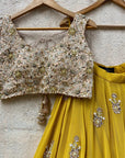 Mustard and Beige Mirror Cutwork Lehenga Set - lehenga USA