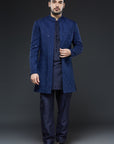 Navy Blue Art Mirror and Thread work Sherwani - Wedding Dresses