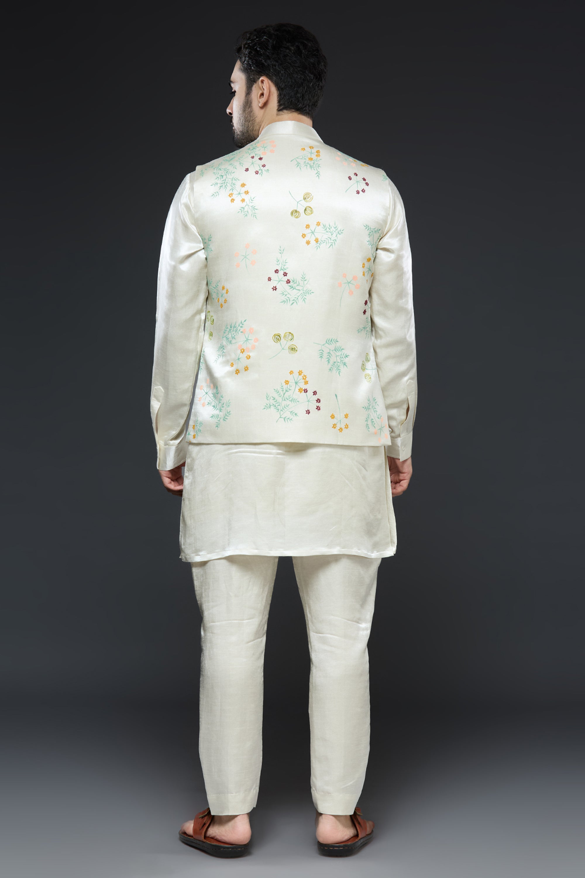 Floral Hand Painted Kurta and Bundi Set