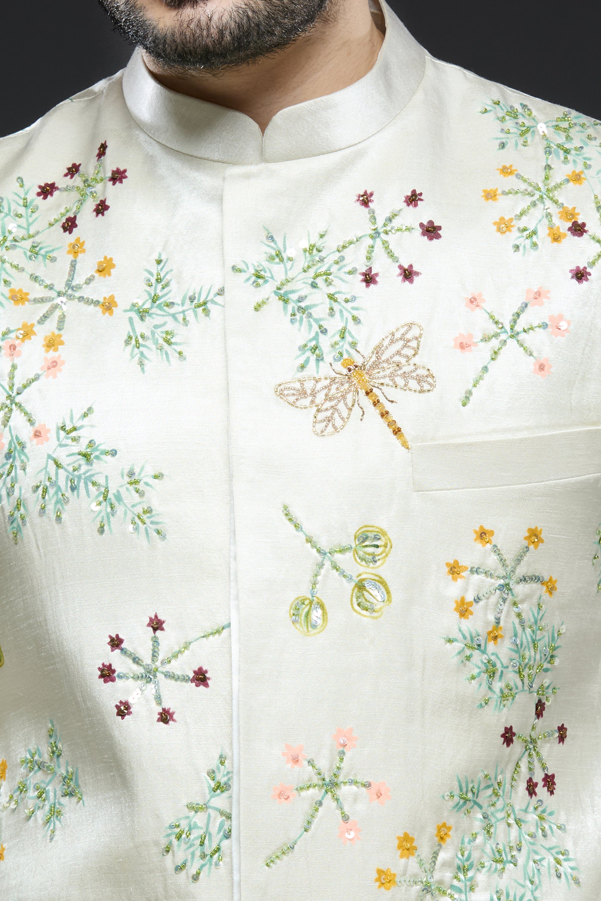 Floral Hand Painted Kurta and Bundi Set