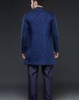 Navy Blue Art Mirror and Thread work Sherwani - Groom Dress
