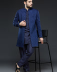 Navy Blue Art Mirror and Thread work Sherwani - Waliajones