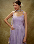 Lavender and Gold Sequin Anarkali Gown - purple dress
