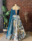 Off White and Blue Corset Lehenga Set