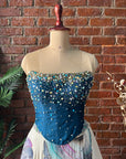 Off White and Blue Corset Lehenga Set