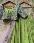 Olive Green and Powder Pink Lehenga Set - indian attire New Zealand