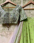 Olive Green and Powder Pink Lehenga Set - indian attire New Zealand