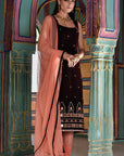 Burgundy Velvet Kurta with pant and Dupatta - kurta set Canada