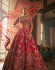 Red PERSIA Heavily Embroidered Lehenga - embroidered lehenga Australia