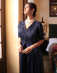 Navy Embroidered Gown - gown USA