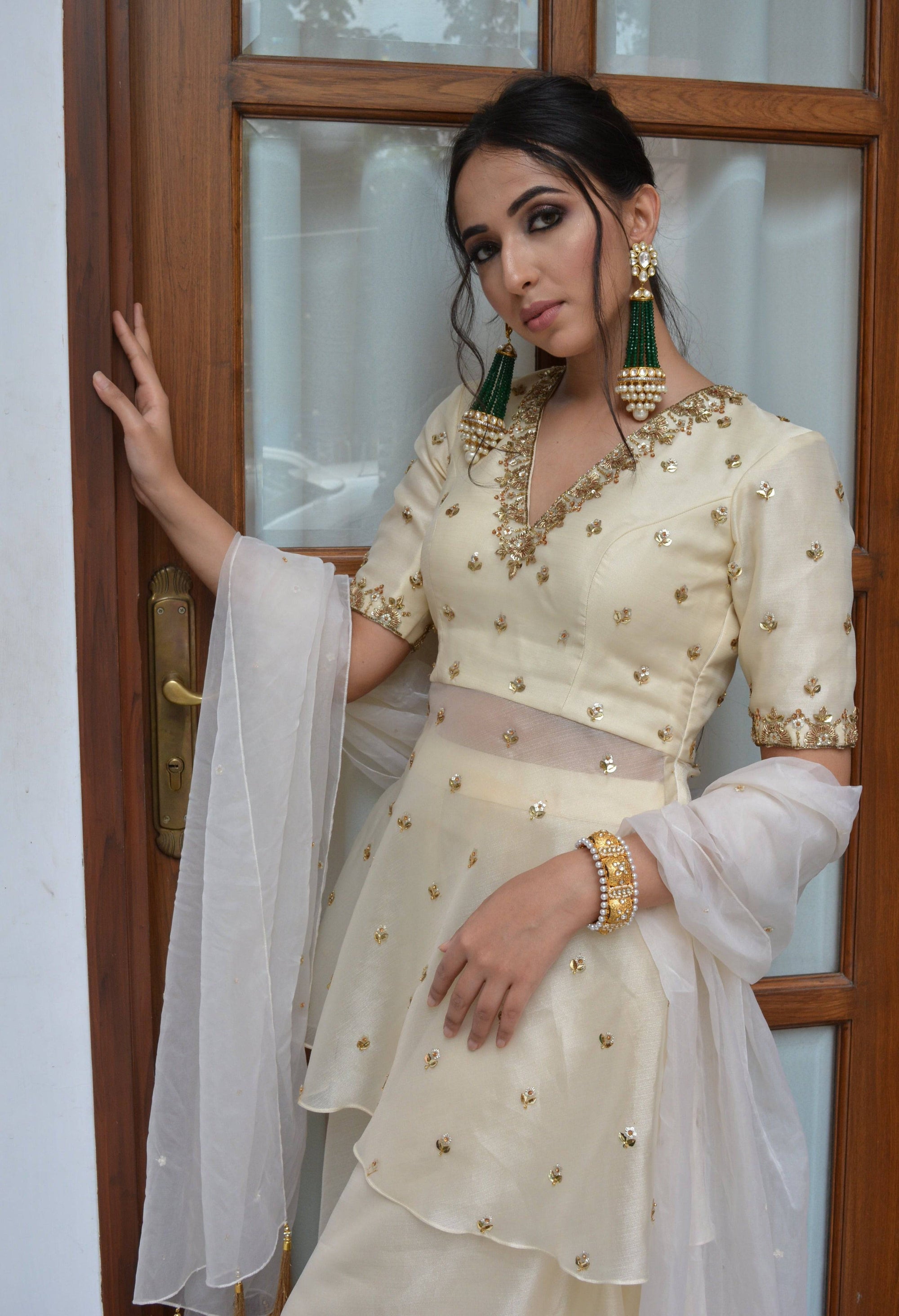 Pale White Sharara Set - white sharara New Zealand