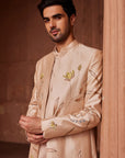 Bageecha Beige Hand Painted Open Sherwani Set - groom sherwani