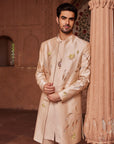 Bageecha Beige Hand Painted Open Sherwani Set - groom sherwani