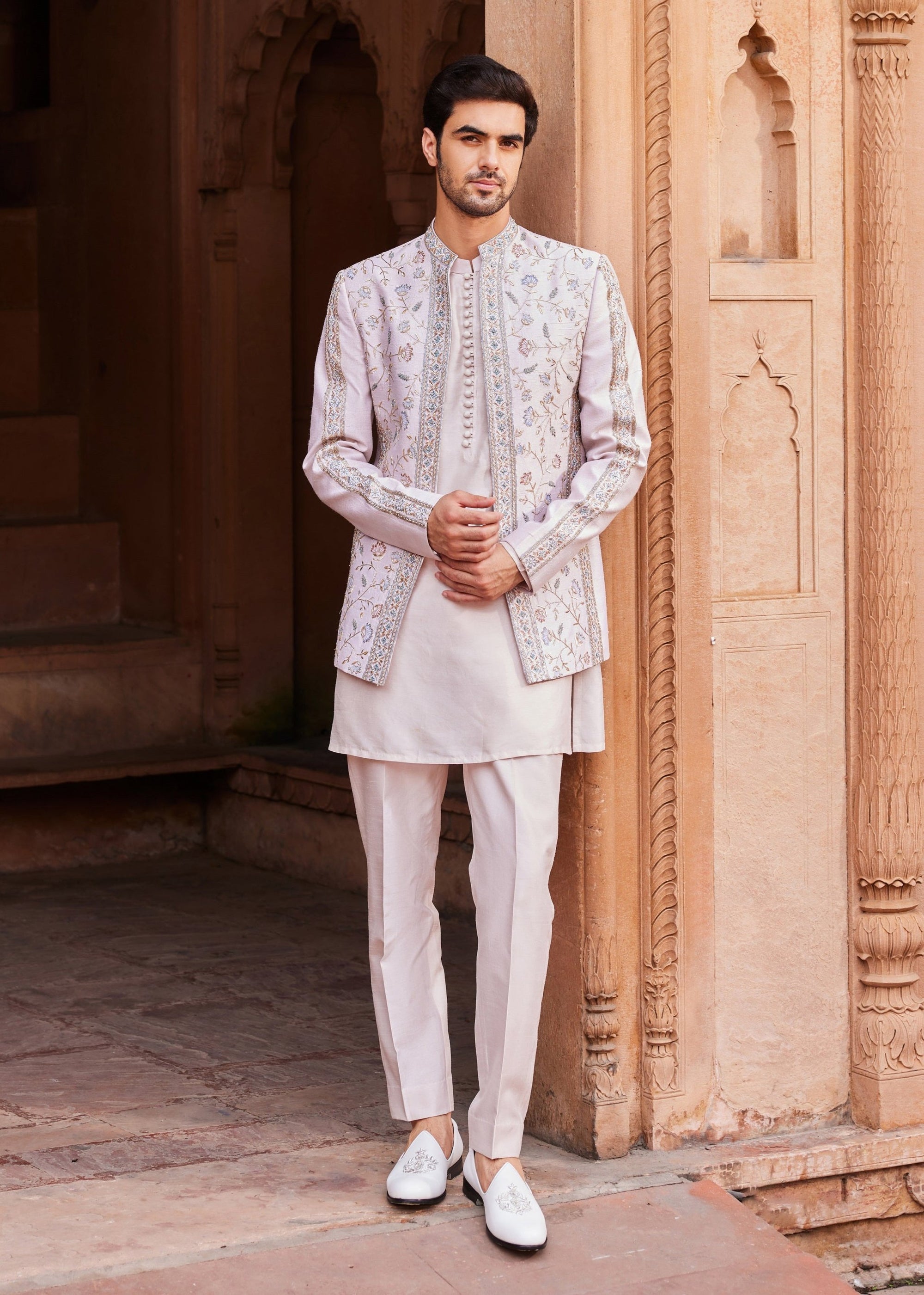 Aasma Raw Silk Prince Coat Set - Wedding Wear