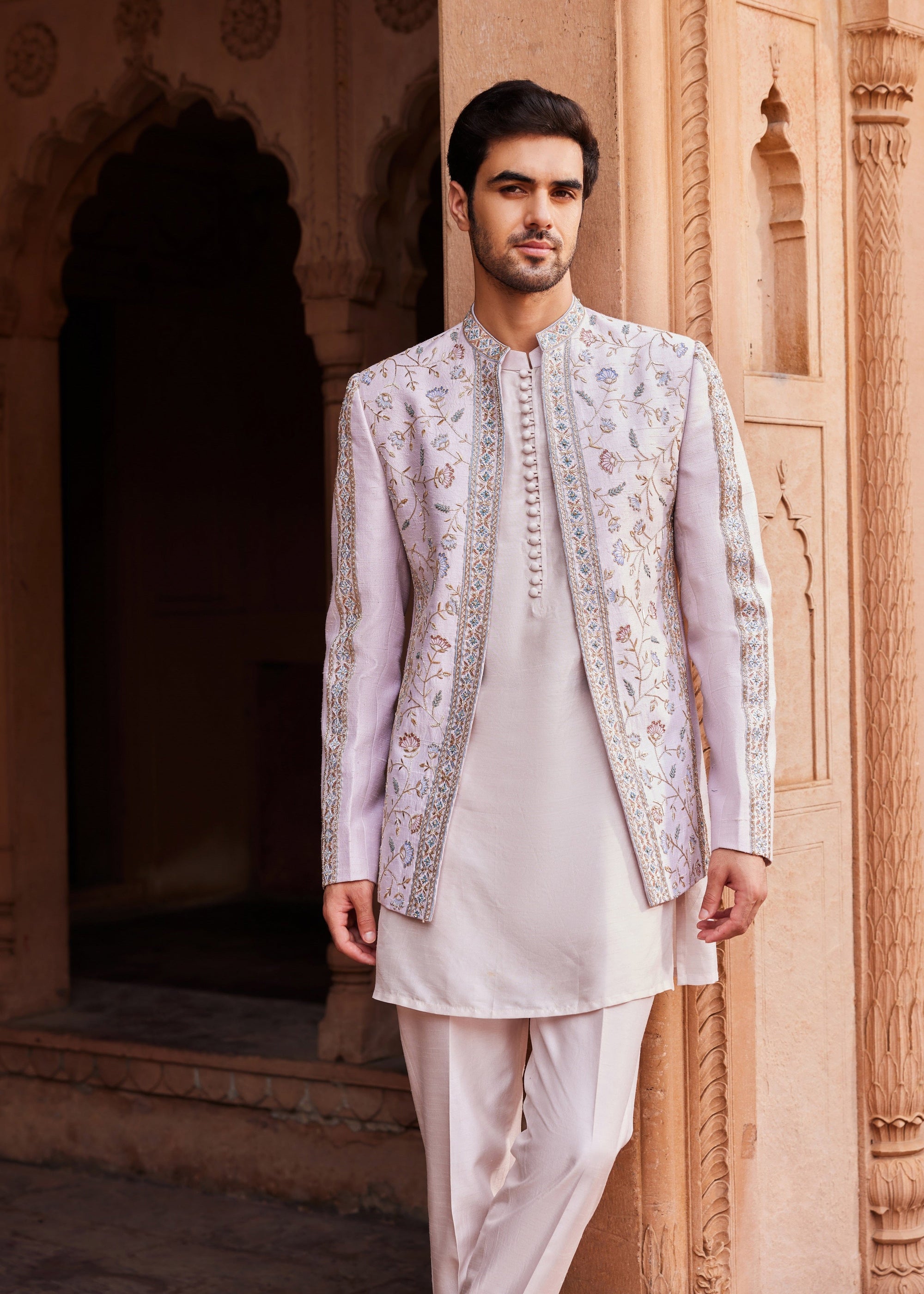 Aasma Raw Silk Prince Coat Set - Wedding Wear
