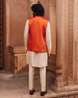 Rust Floral Nehru Jacket Set - men's clothing