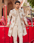 Shaheen Lavish Leather Patch Open Sherwani Set - sherwani for men wedding