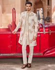 Shaheen Lavish Leather Patch Open Sherwani Set - sherwani for men wedding