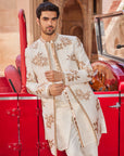 Shaheen Lavish Leather Patch Open Sherwani Set - sherwani for men wedding