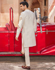 Shaheen Lavish Leather Patch Open Sherwani Set - sherwani for men wedding