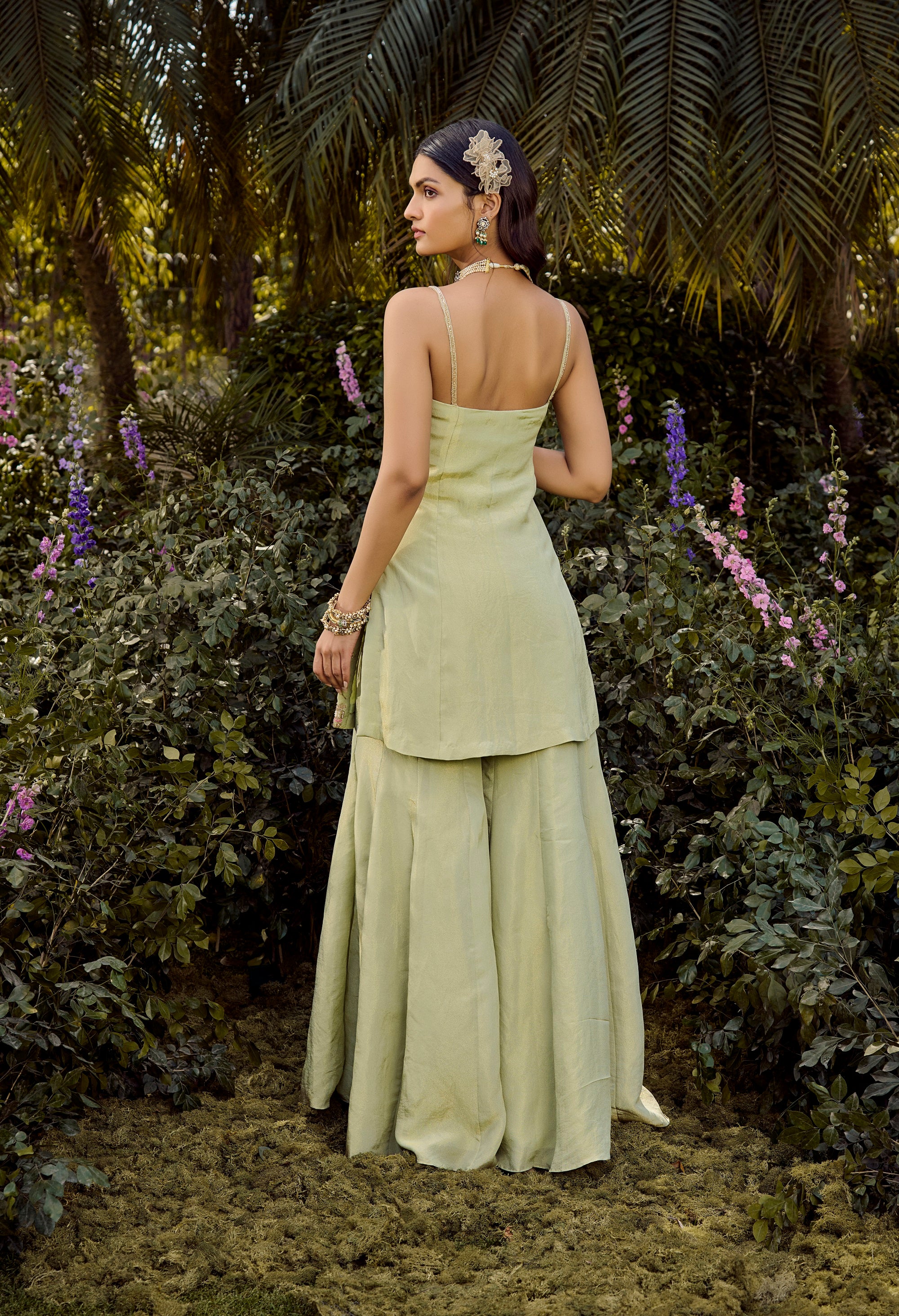 Sage Sharara Set - Woman in a light green dress