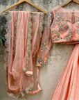 Peach Mirror and Thread Work Lehenga Set - mirror work lehenga Australia