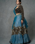 Peacock Blue & Jet Black Lehenga Set - blue lehenga set