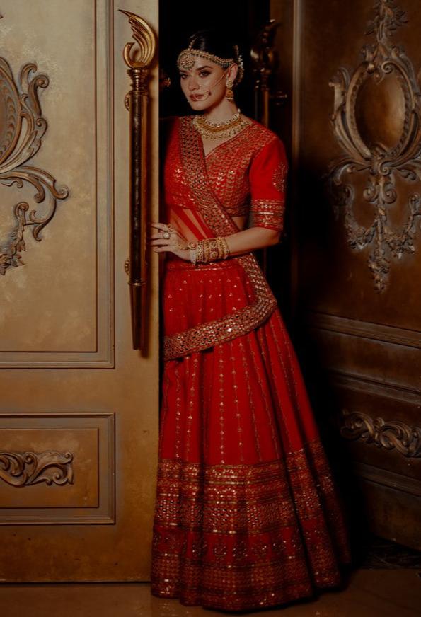 Ashani Red Bridal Lehenga - lehenga red bridal