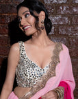 Pink Shaded Saree with Mirror Blouse - indian saree