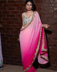 Pink Shaded Saree with Mirror Blouse - indian saree
