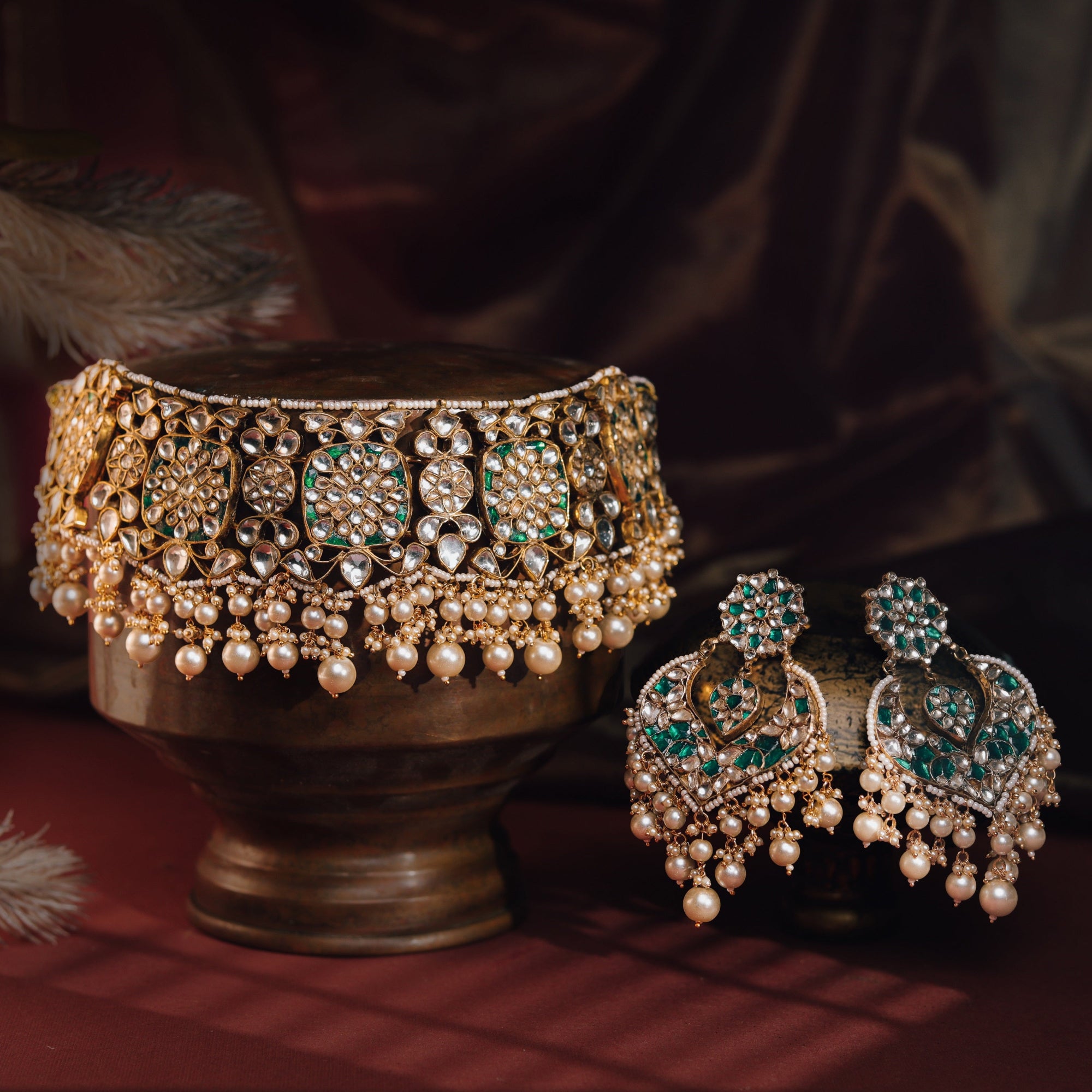 Indian Matt Gold Wedding Wear Necklace Set