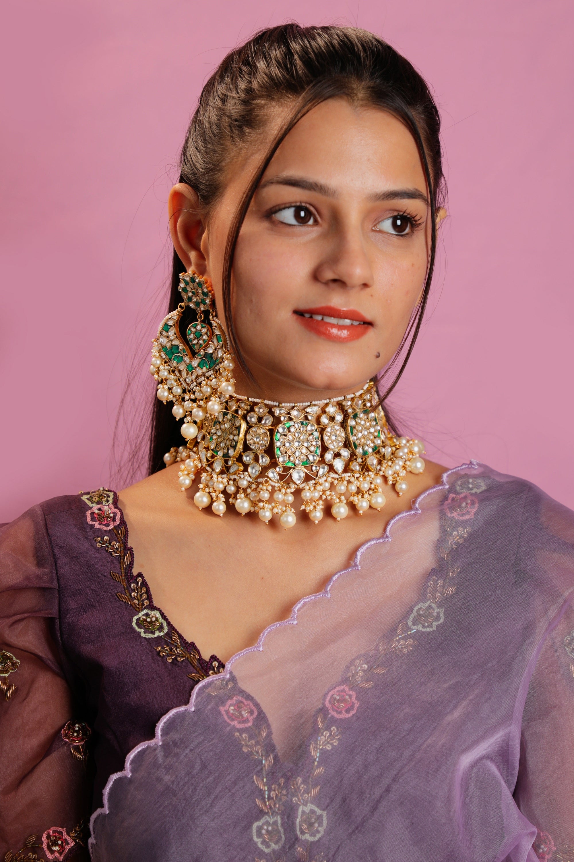 Indian Matt Gold Wedding Wear Necklace Set