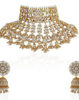 Gold Plated White Bridal Necklace with Jhumki Set - bridal jewelry set