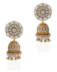 Gold Plated White Bridal Necklace with Jhumki Set - bridal jewelry set