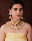 Gold Plated White Bridal Necklace with Jhumki Set - bridal jewelry set