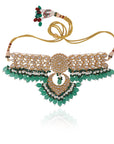 Sea Green Beads with White Jadtar Stone Necklace Set - bead necklace indian