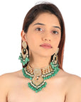 Sea Green Beads with White Jadtar Stone Necklace Set - bead necklace indian