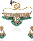 Sea Green Beads with White Jadtar Stone Necklace Set - bead necklace indian