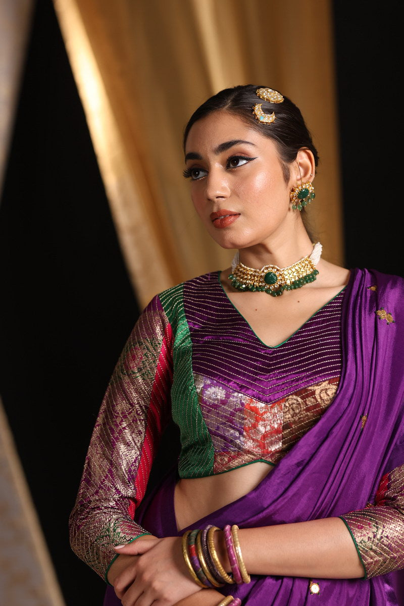 Emerald Green Beads And White Stone Pure Silver Choker Set - indian jewelry Canada