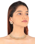 White Hangings Choker Set with Floral Studs - indian choker sets