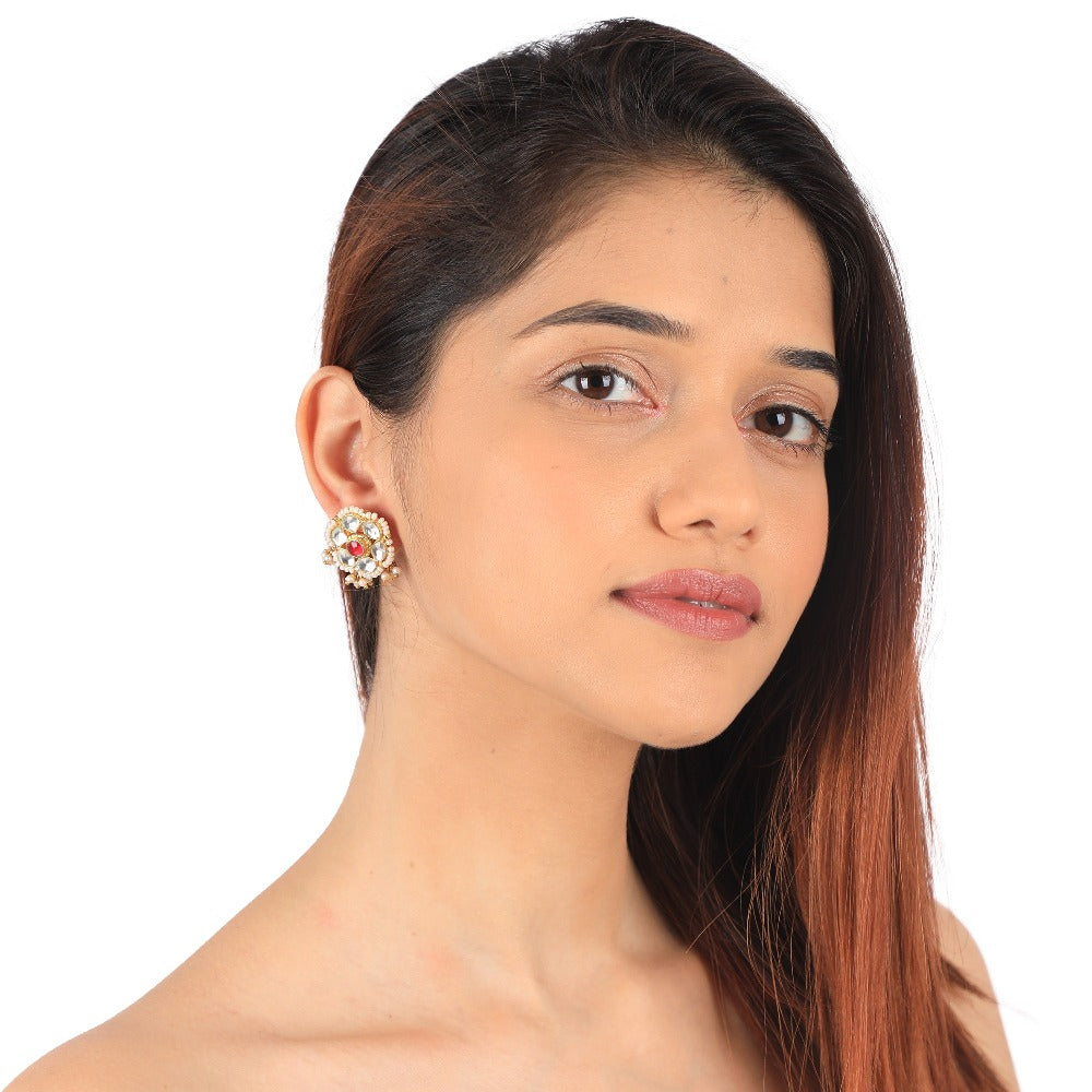 White Hangings Choker Set with Floral Studs - indian choker sets