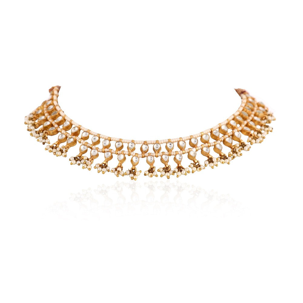White Hangings Choker Set with Floral Studs - choker set Australia
