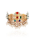 Gold Finish Jadtar Navratna Choker Set with Jhumki - choker set New Zealand