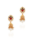 Gold Finish Jadtar Navratna Choker Set with Jhumki - choker set New Zealand