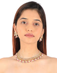 Pastel Pink Beads with White Pearl Jadtar Stone Choker Set - indian pearl set