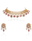 Pastel Pink Beads with White Pearl Jadtar Stone Choker Set - beads choker set USA